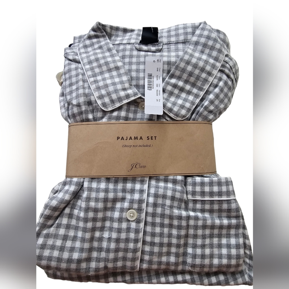 J Crew Vintage Flannel Gingham Pajama Set Womens Size 2X Gray and White - Picture 2 of 6